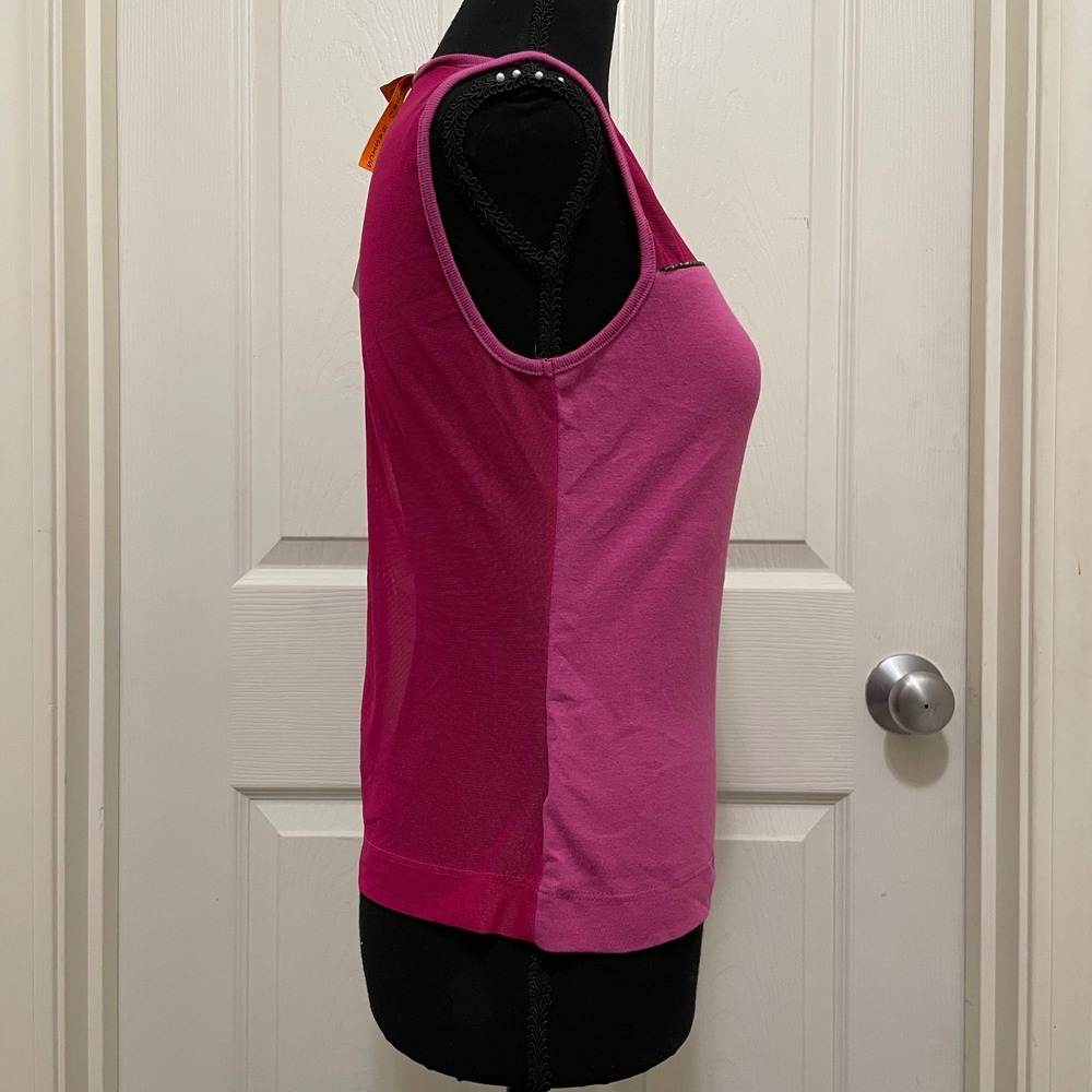 Vintage Candies Mesh Tank Top Pink Mesh Beaded Y2K Deadstock NWT USA Made Sheer - Picture 4 of 12